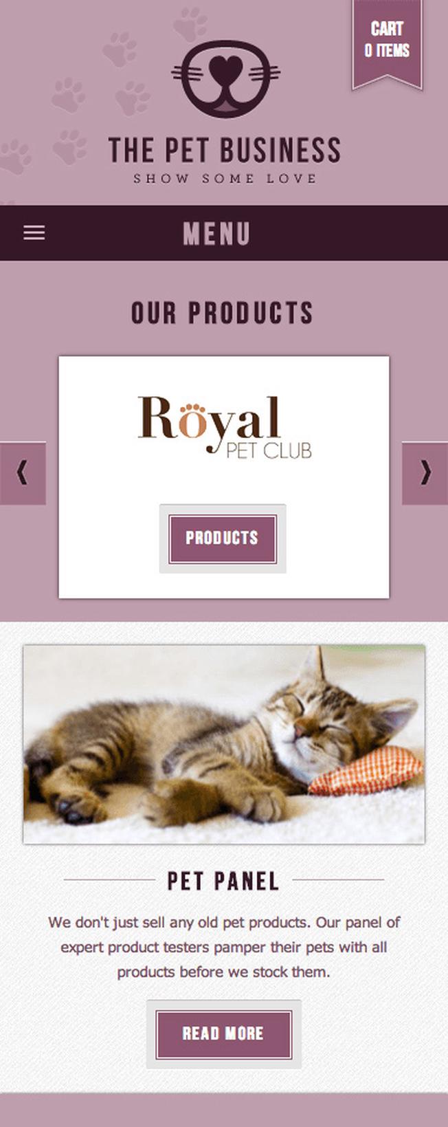 The Pet Business home page mobile view.
