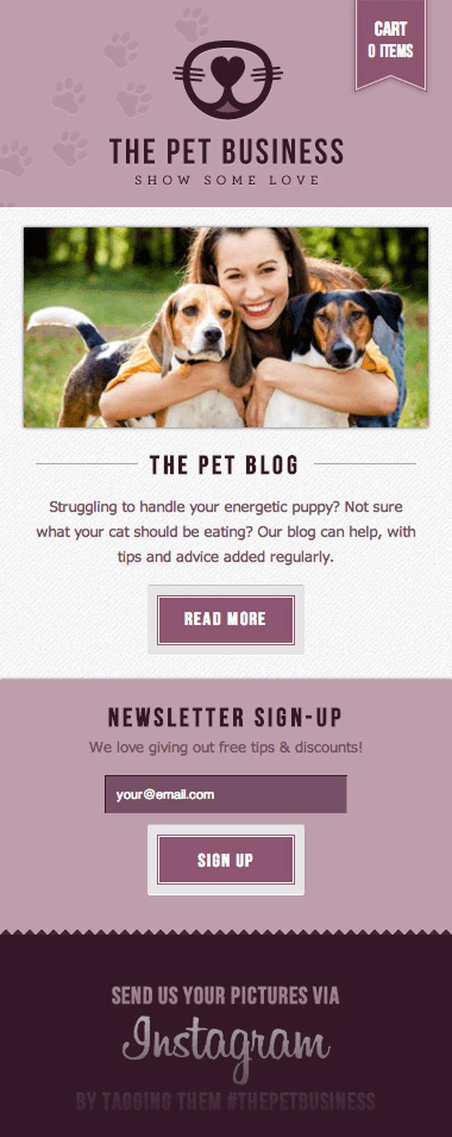 The Pet Business blog page mobile view.
