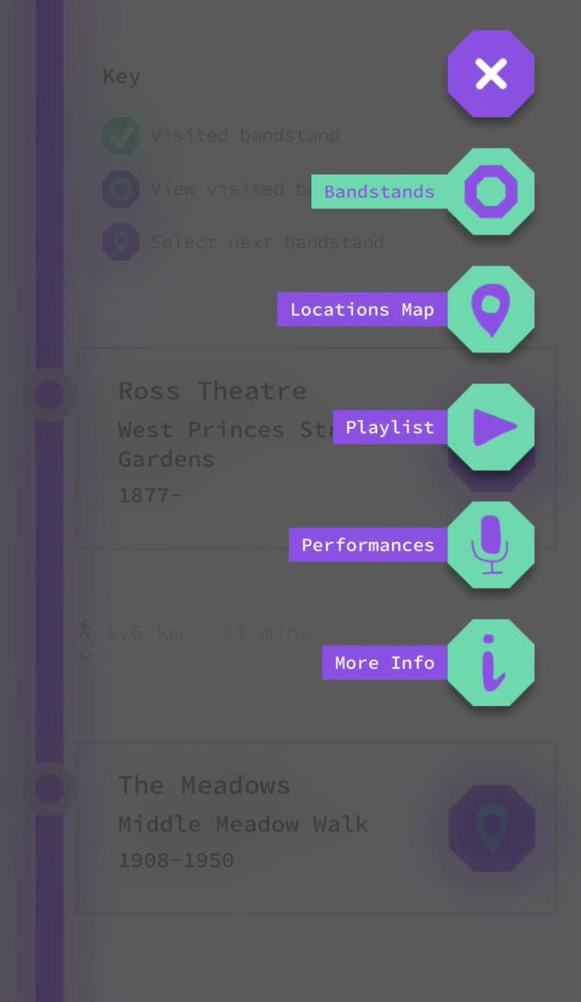 Bandstands app menu popup