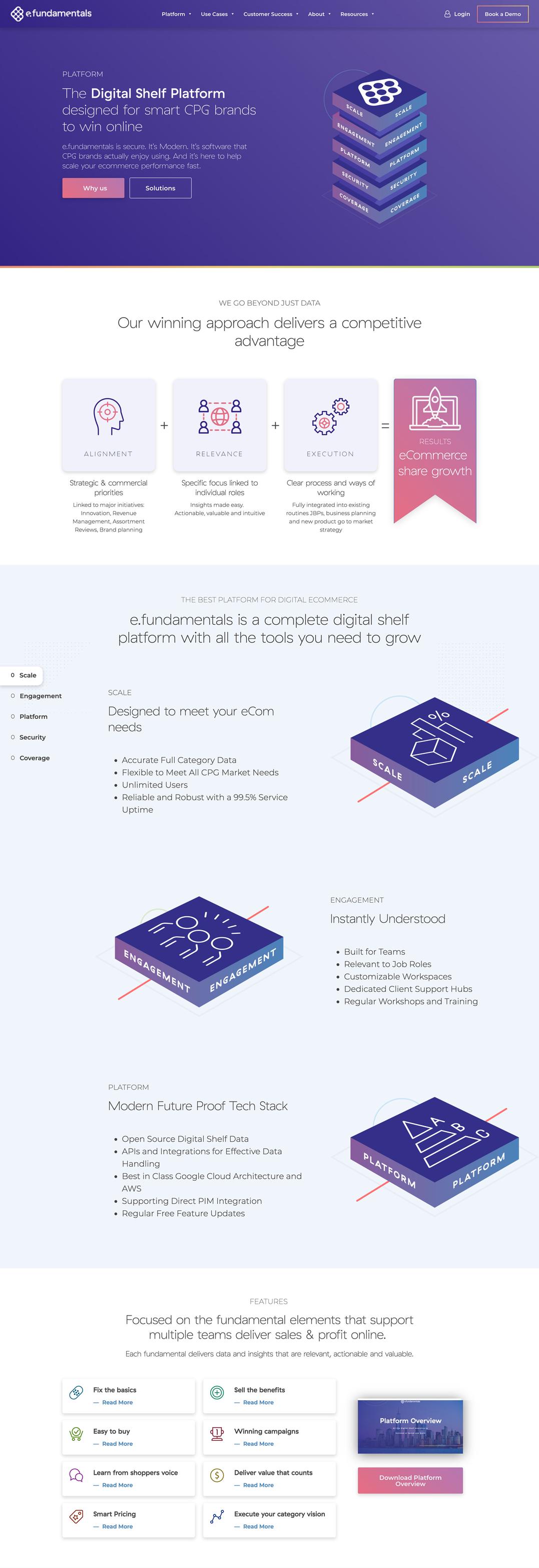 The Platform page showing several highly visual components and graphical elements.